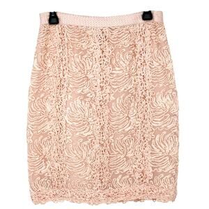 Etcetera Skirt Womens 4 Pale Pink Floral All Silk Side Zip Lined Textured Pencil